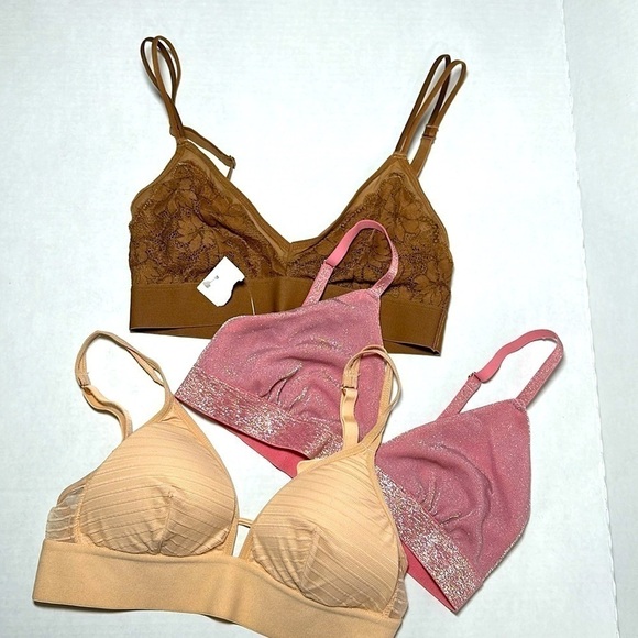 XS BRALETTE Bundle Elastic Band Stretch Nude, Shimmering Pink, Mocha 3 Bras - Picture 1 of 8